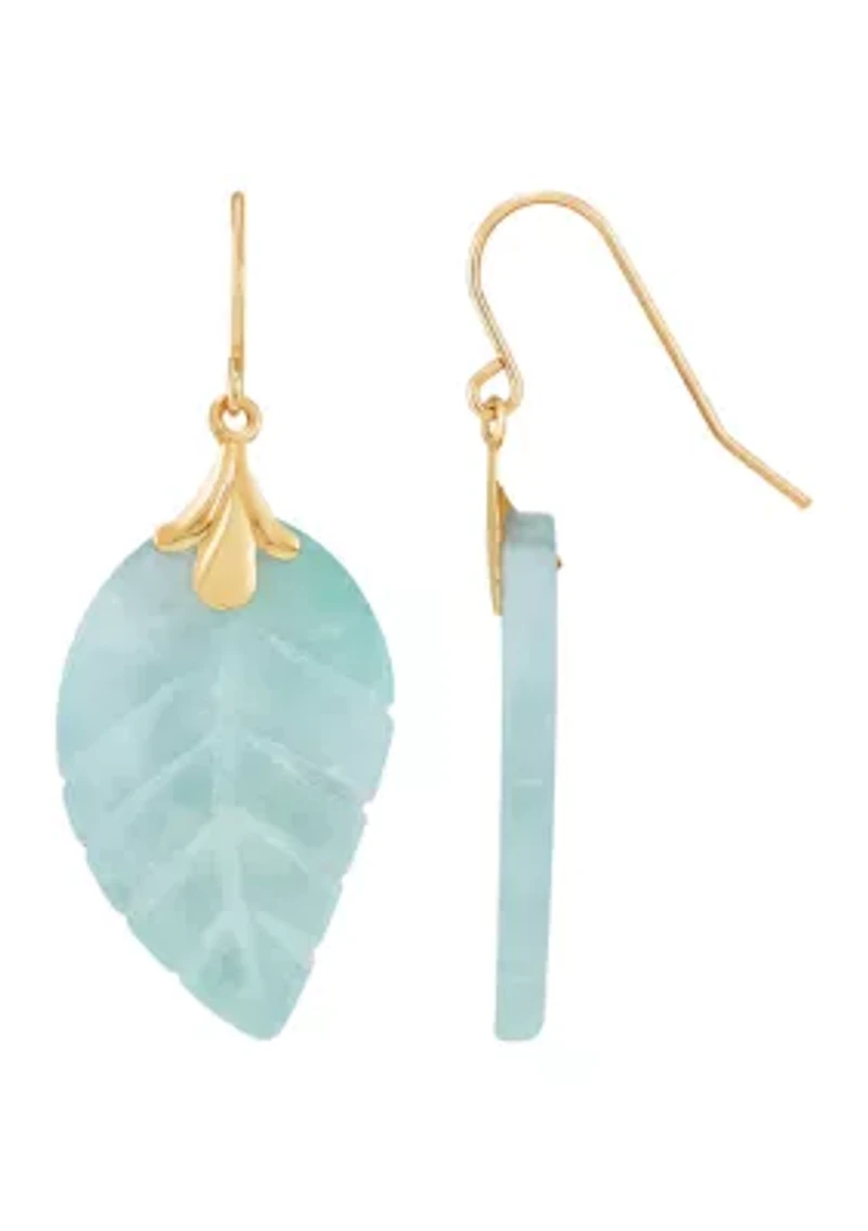Jade Leaf Earrings in 10K Yellow Gold