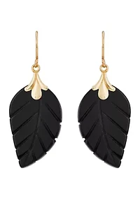 Onyx Leaf Earrings in 10K Yellow Gold