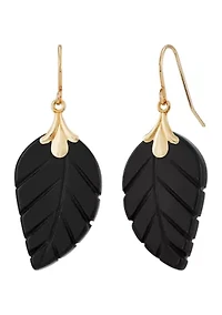 Onyx Leaf Earrings in 10K Yellow Gold