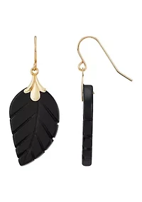 Onyx Leaf Earrings in 10K Yellow Gold