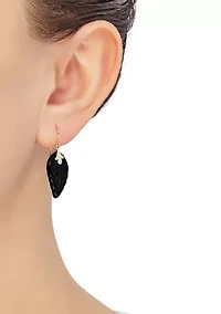 Onyx Leaf Earrings in 10K Yellow Gold
