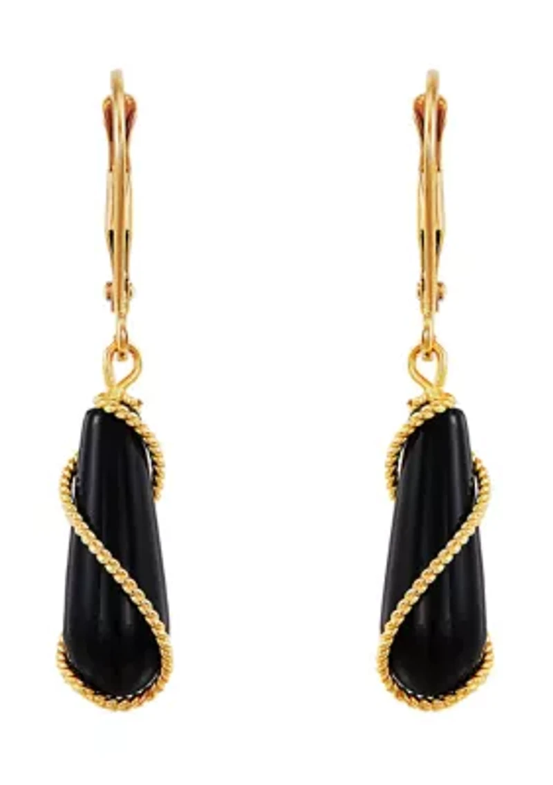 Onyx Drop Earrings in 10K Yellow Gold