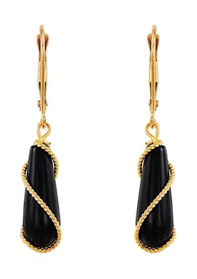 Onyx Drop Earrings in 10K Yellow Gold