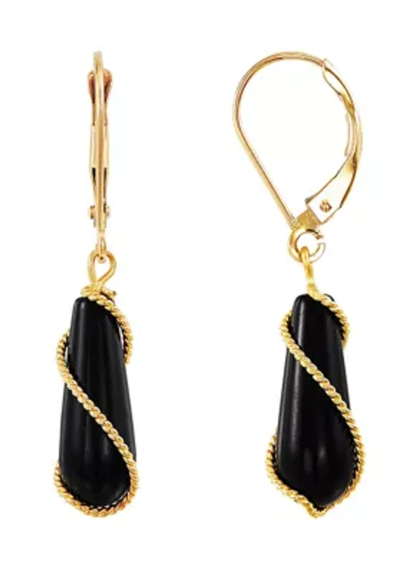 Onyx Drop Earrings in 10K Yellow Gold