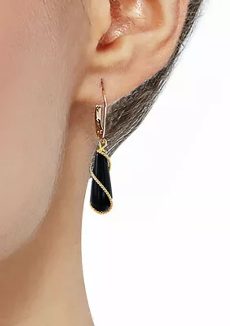 Onyx Drop Earrings in 10K Yellow Gold