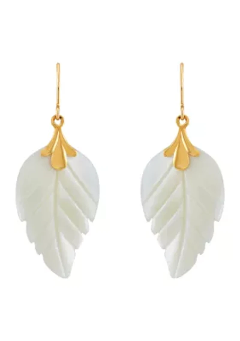 Mother of Pearl Leaf Earrings in 10K Yellow Gold
