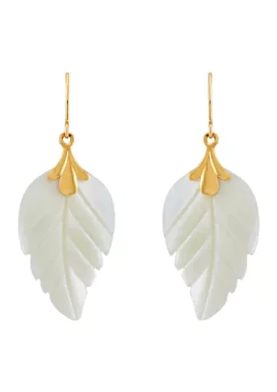 Mother of Pearl Leaf Earrings in 10K Yellow Gold