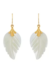 Mother of Pearl Leaf Earrings in 10K Yellow Gold