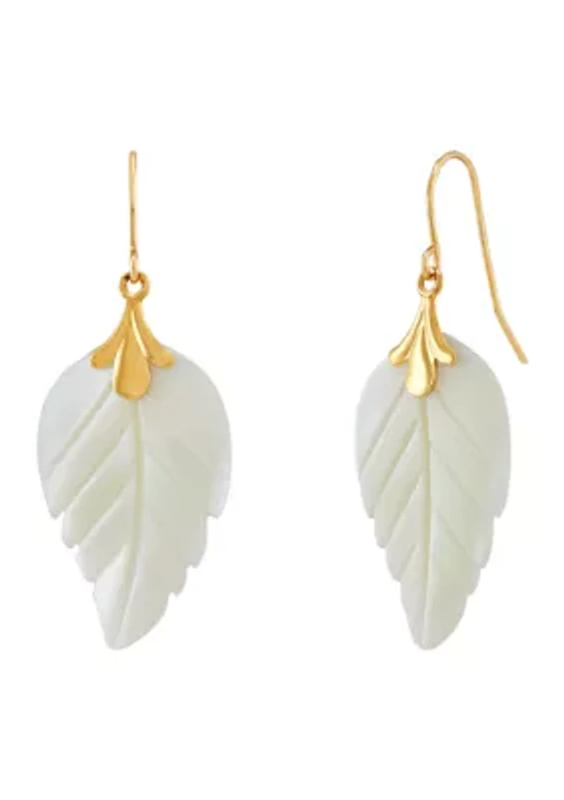 Mother of Pearl Leaf Earrings in 10K Yellow Gold