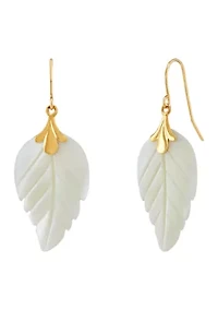 Mother of Pearl Leaf Earrings in 10K Yellow Gold