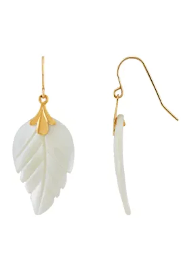 Mother of Pearl Leaf Earrings in 10K Yellow Gold