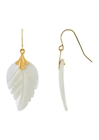 Mother of Pearl Leaf Earrings in 10K Yellow Gold