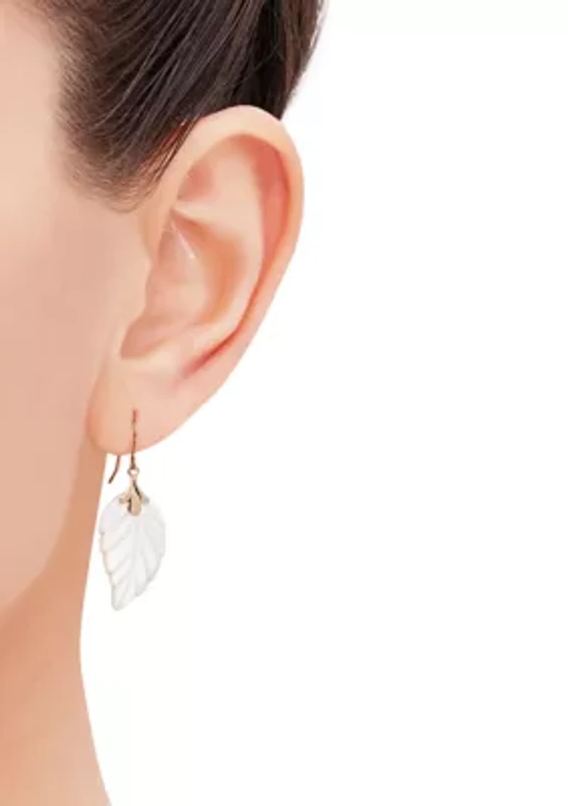 Mother of Pearl Leaf Earrings in 10K Yellow Gold