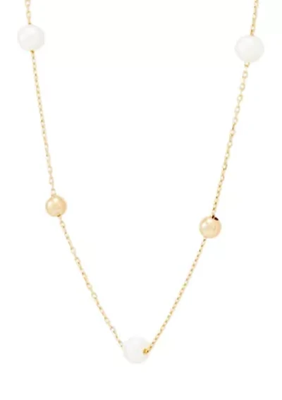 Pearl Station Necklace in 14K Yellow Gold