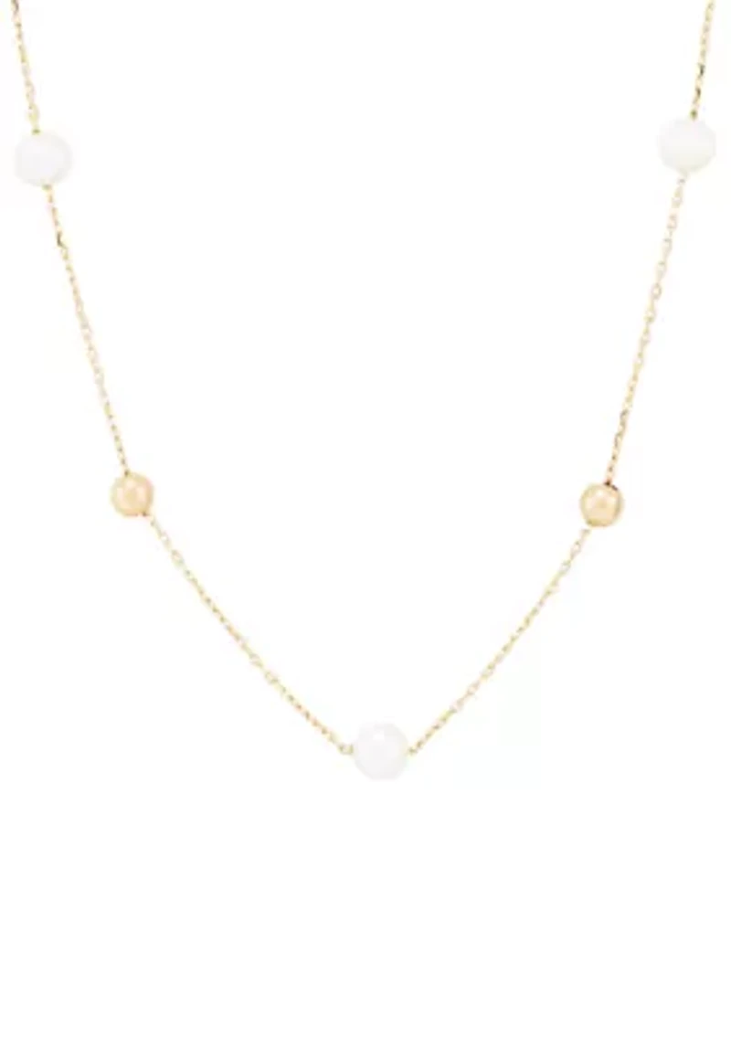 Pearl Station Necklace in 14K Yellow Gold