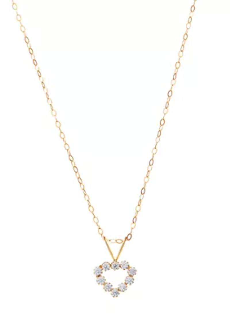 Kids Cubic Zirconia Heart Pendant Necklace in 14K Yellow Gold