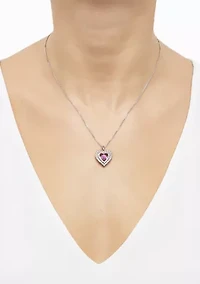 Lab Grown Pink Sapphire and Lab Grown White Sapphire Heart Pendant Necklace with 18" Cable Chain in Sterling Silver