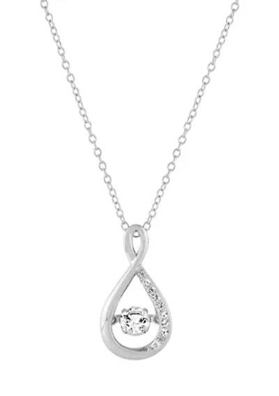 Lab Grown White Sapphire Pendant with 18" Cable Chain in Sterling Silver