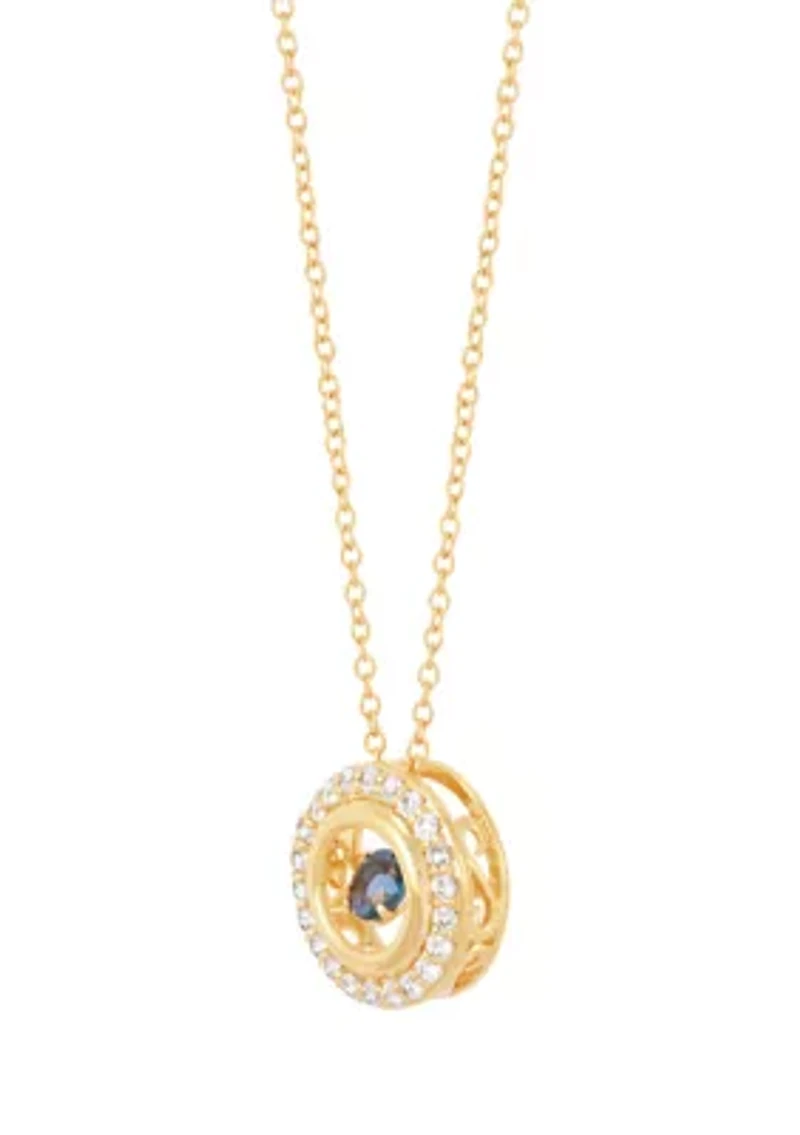 Lab Grown London Blue Topaz and Lab Grown White Sapphire Pendant Necklace with 18" Cable Chain in Gold Plated Sterling Silver
