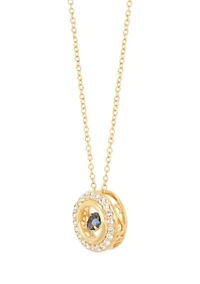Lab Grown London Blue Topaz and Lab Grown White Sapphire Pendant Necklace with 18" Cable Chain in Gold Plated Sterling Silver