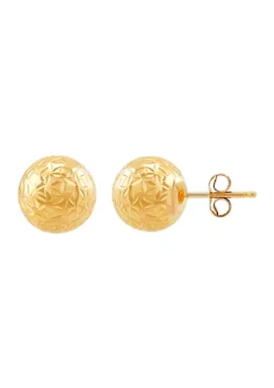 Crystal Cut Ball Button Earrings in 10K Yellow Gold