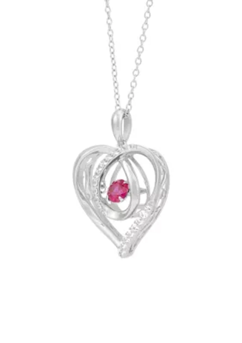 Lab Grown Ruby and Lab Grown White Sapphire Heart Pendant with 18" Cable Chain in Sterling Silver