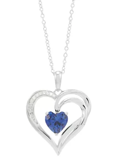 1/10 ct. t.w. Lab Grown Diamond and Lab Grown Sapphire Heart Pendant with 18" Cable Chain in Sterling Silver