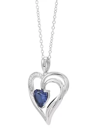 1/10 ct. t.w. Lab Grown Diamond and Lab Grown Sapphire Heart Pendant with 18" Cable Chain in Sterling Silver