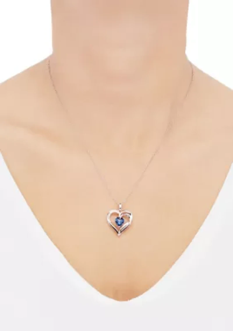 1/10 ct. t.w. Lab Grown Diamond and Lab Grown Sapphire Heart Pendant with 18" Cable Chain in Sterling Silver