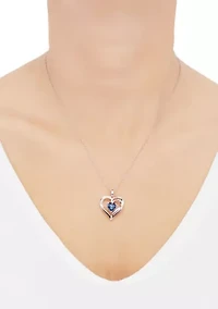 1/10 ct. t.w. Lab Grown Diamond and Lab Grown Sapphire Heart Pendant with 18" Cable Chain in Sterling Silver