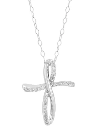 1/4 ct. t.w. Diamond Cross Pendant Necklace with 18" Cable Chain in Sterling Silver