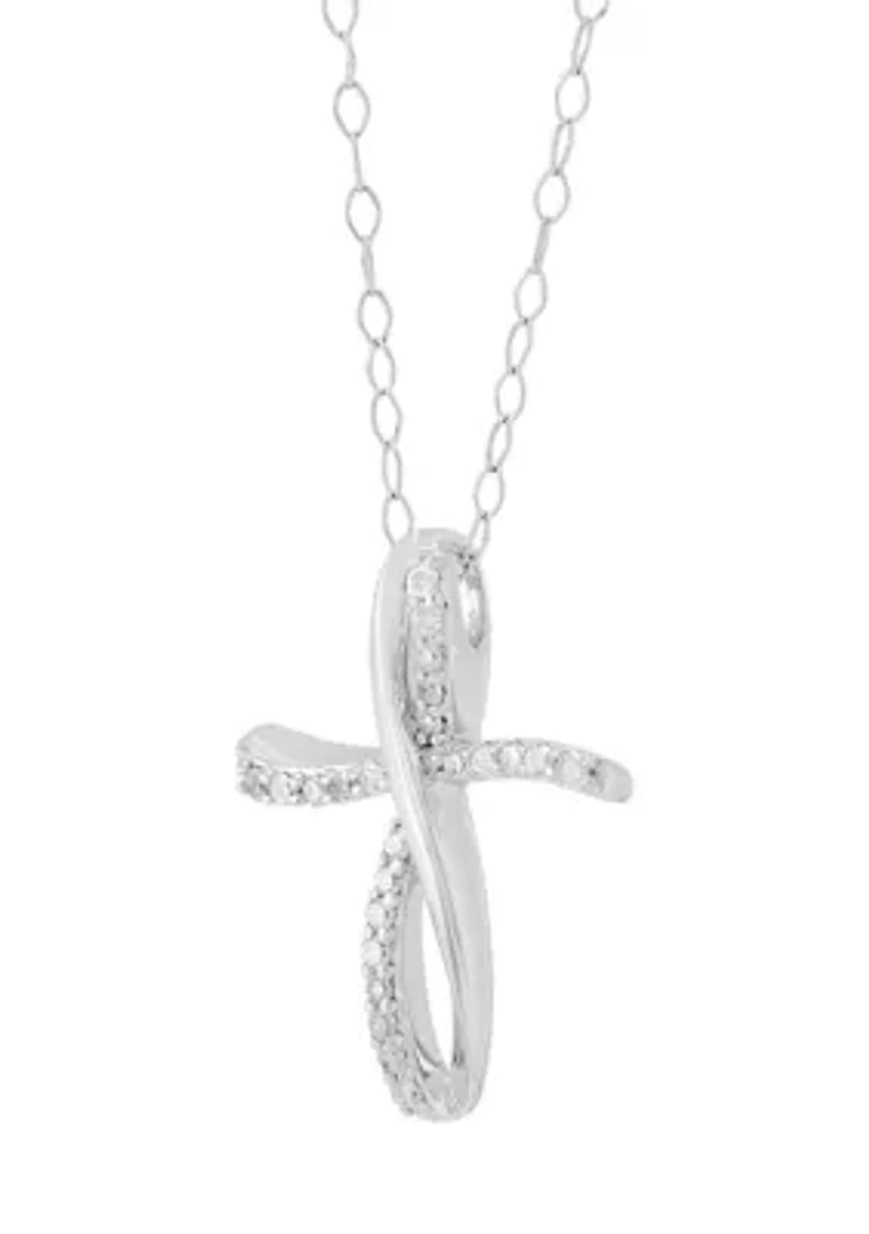 1/4 ct. t.w. Diamond Cross Pendant Necklace with 18" Cable Chain in Sterling Silver