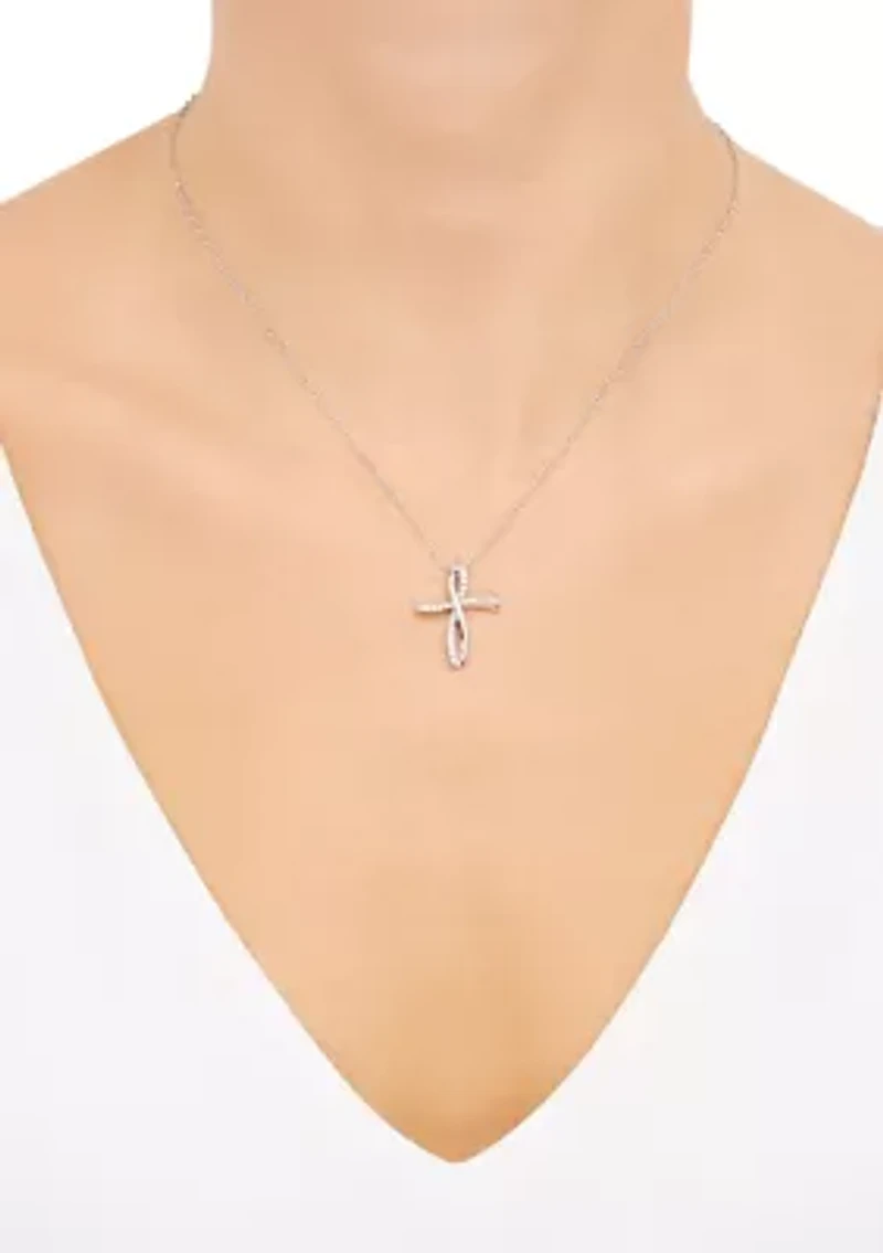 1/4 ct. t.w. Diamond Cross Pendant Necklace with 18" Cable Chain in Sterling Silver