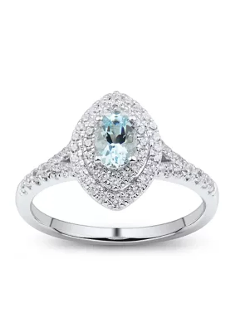 1/3 ct. t.w. Diamond and Aquamarine Ring in 14K White Gold