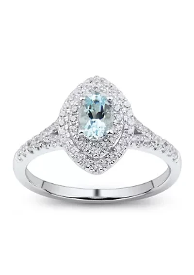 1/3 ct. t.w. Diamond and Aquamarine Ring in 14K White Gold