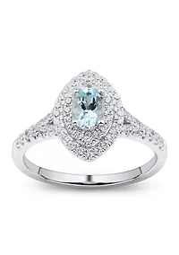 1/3 ct. t.w. Diamond and Aquamarine Ring in 14K White Gold