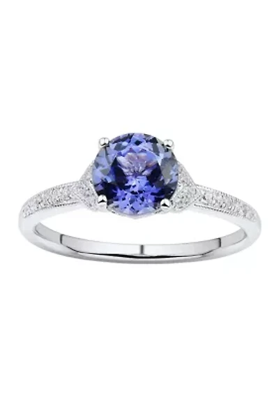 1/10 ct.t.w Diamond and Tanzanite Ring in 14K White Gold