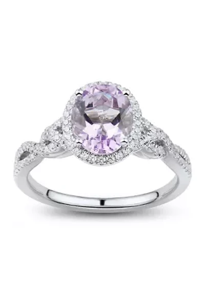 1/3 ct. t.w. Diamond and Pink Amethyst Ring in 14K White Gold