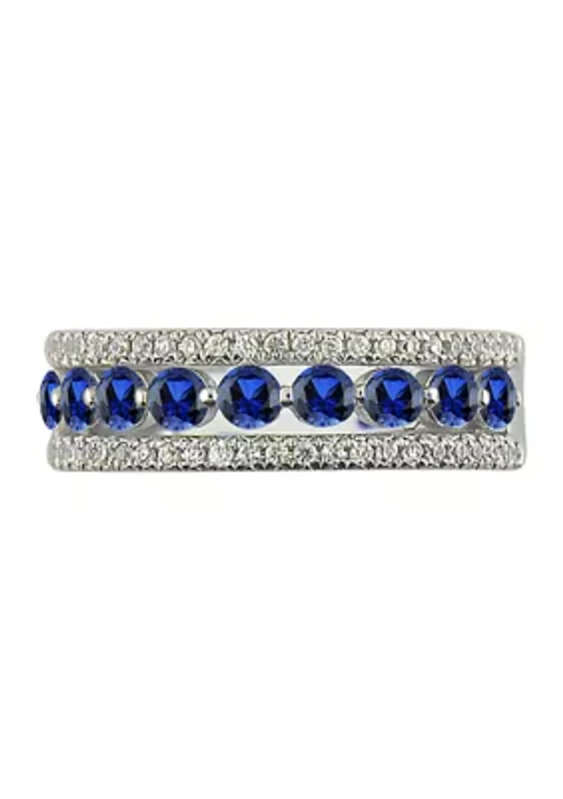 1/4 ct. t.w Diamond and Sapphire Anniversary Ring in 14K White Gold