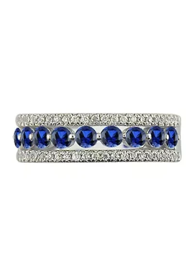1/4 ct. t.w Diamond and Sapphire Anniversary Ring in 14K White Gold
