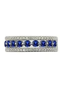 1/4 ct. t.w Diamond and Sapphire Anniversary Ring in 14K White Gold