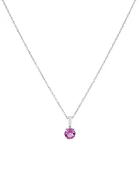 Lab Grown Pink Sapphire Pendant Necklace with 18" Rope Chain in 14K White Gold
