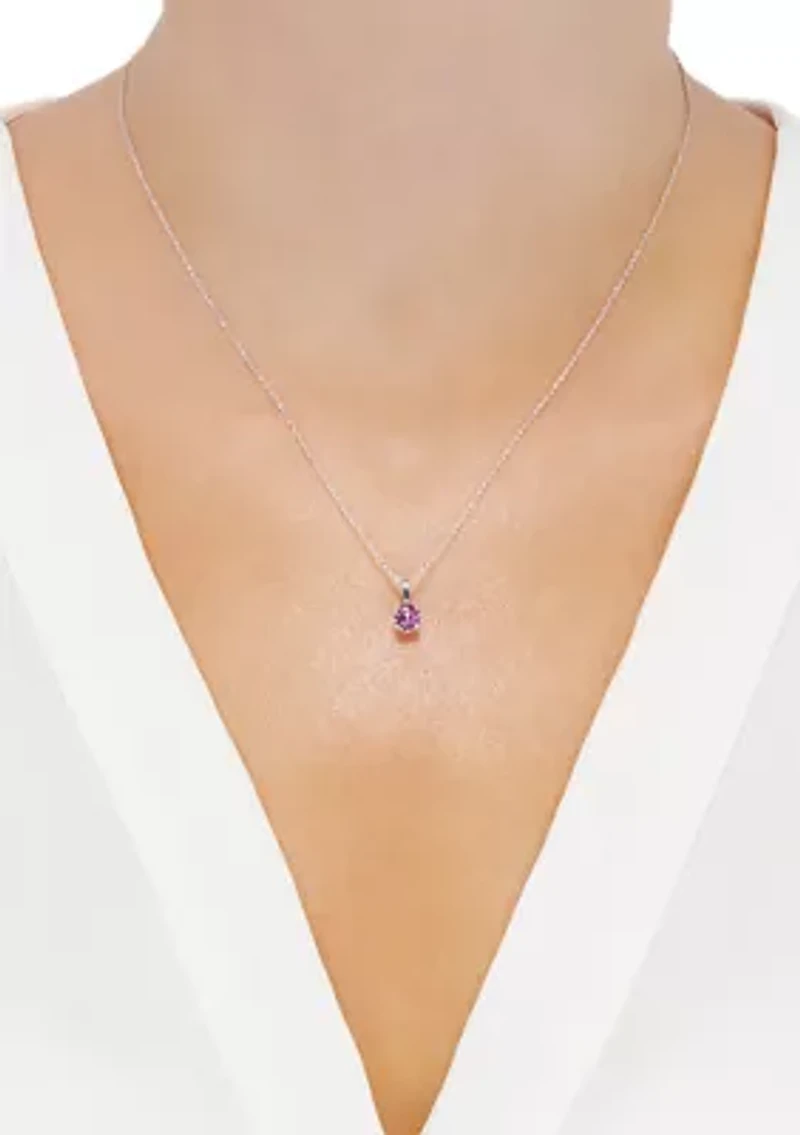 Lab Grown Pink Sapphire Pendant Necklace with 18" Rope Chain in 14K White Gold