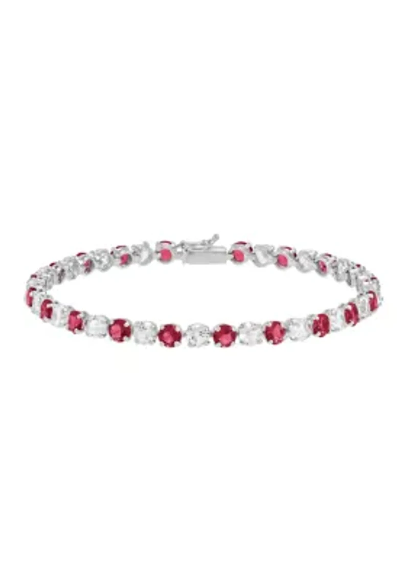 Lab Grown Ruby and Lab Grown White Sapphire Bracelet in Sterling Silver