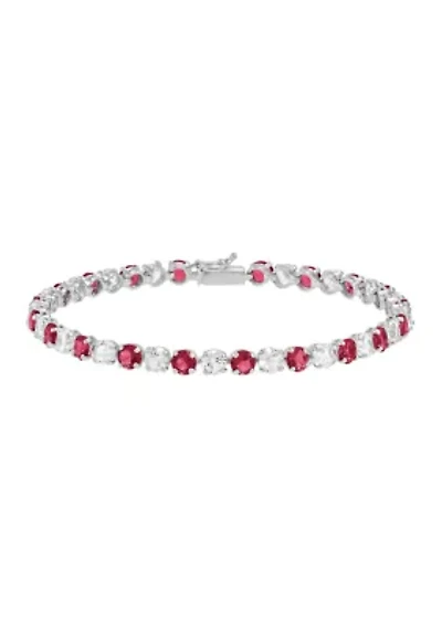 Lab Grown Ruby and Lab Grown White Sapphire Bracelet in Sterling Silver
