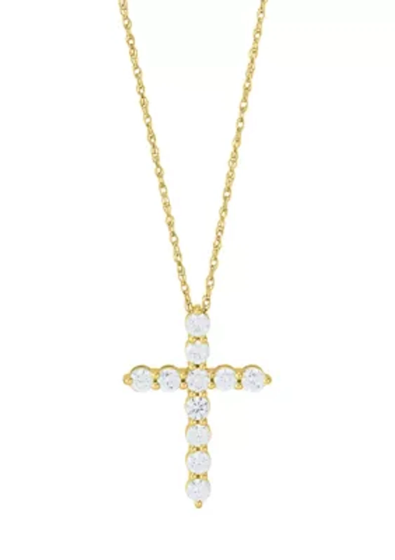 1/2 ct. t.w. Lab Grown Diamond Cross Pendant with 18" Singapore Chain Necklace in 10K Yellow Gold
