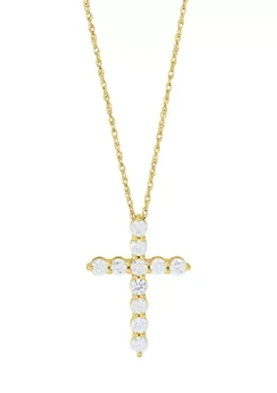 1/2 ct. t.w. Lab Grown Diamond Cross Pendant with 18" Singapore Chain Necklace in 10K Yellow Gold