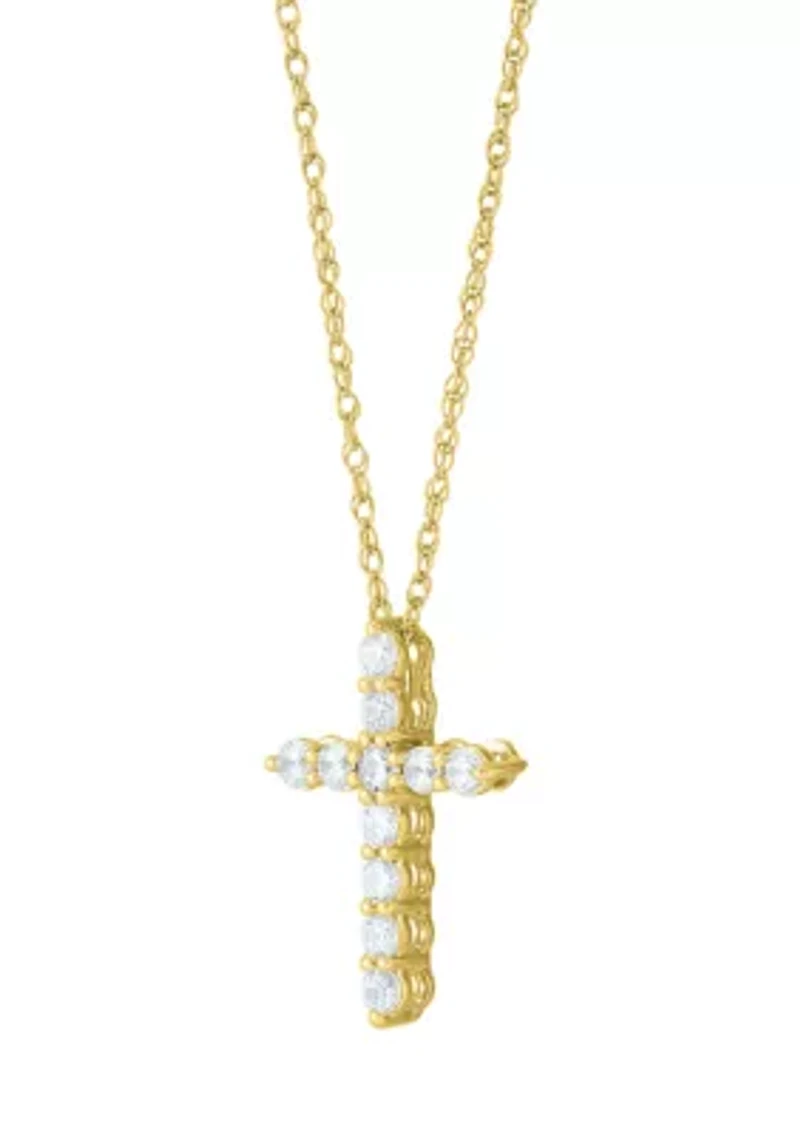 1/2 ct. t.w. Lab Grown Diamond Cross Pendant with 18" Singapore Chain Necklace in 10K Yellow Gold