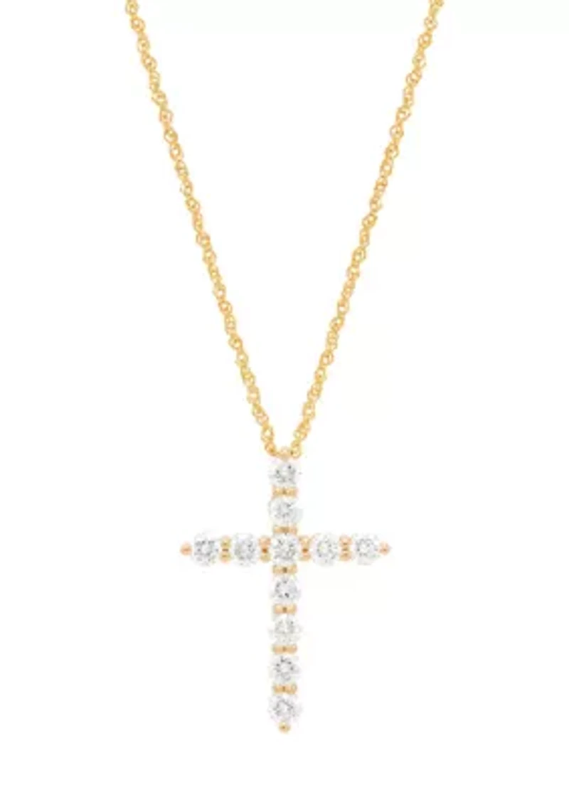 1 ct. t.w. Lab Grown Diamond Cross Pendant with 18" Rope Chain in 10K Yellow Gold