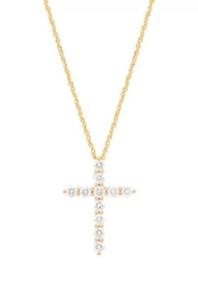 1 ct. t.w. Lab Grown Diamond Cross Pendant with 18" Rope Chain in 10K Yellow Gold